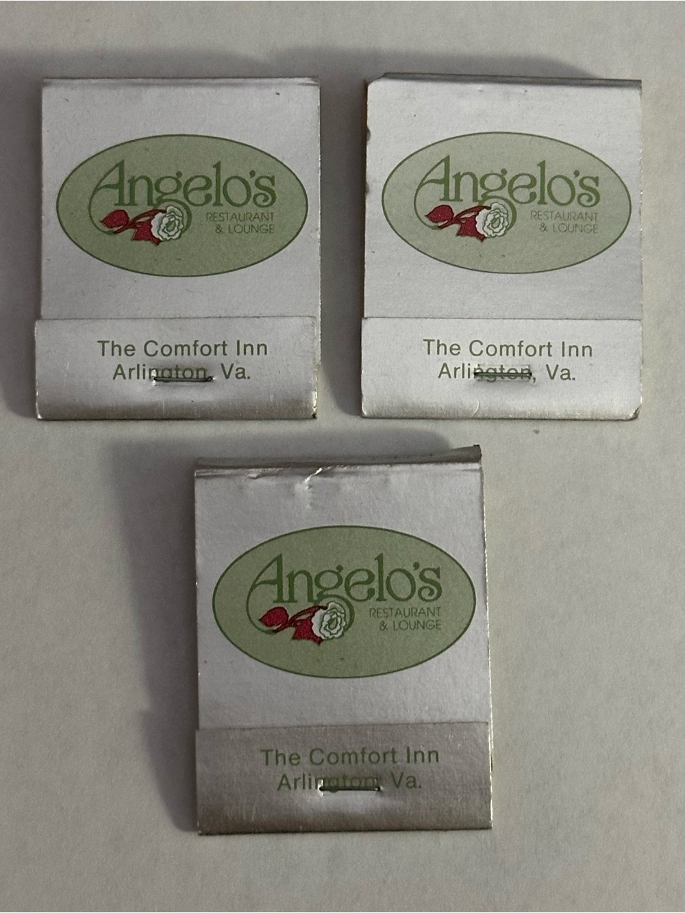 Lot of 3 Vintage Matchbooks Angelos Restaurant Comfort Inn Arlington VA Virginia